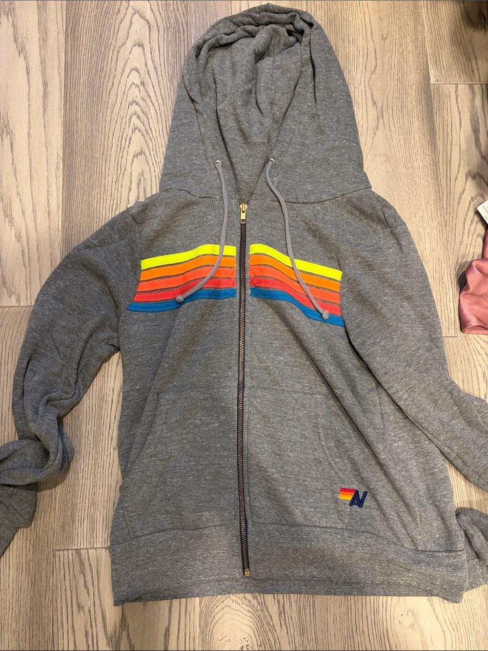 Aviator Nation Kids Gray Zip Hoodie with Rainbow Chest Stripes